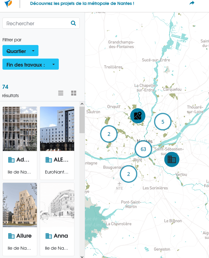 Carte interactive des projets urbains de la métropole nantaise